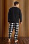 Black and White Plaid Patterned Fleece Men's Pajama Set - 3