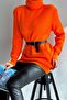 Women's Orange Standard Size Turtleneck Fisherman Basic Loose Knitwear Tunic Sweater - 2