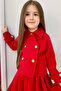 Girl's Red Pleated Skirt and Jacket Suede Set - 4