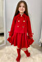 Girl's Red Pleated Skirt and Jacket Suede Set