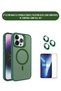 Compatible with iPhone 15 Pro Max Magsafe Transparent Case with Stand Tempered Glass Lens Protector