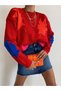 New Year's Red Oversize Knitwear Sweater - Leaf Pattern, Crew Neck 0162 - 3