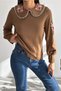 Women's Brown Bib Collar Embroidery Knitwear Sweater - 2