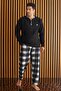 Black and White Plaid Patterned Fleece Men's Pajama Set - 2