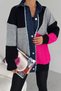 Women's Standard Size Color Block Stone Button and Denim Detailed Design Knitwear Cardigan
