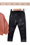 Girl's Crew Neck Patterned Top and Leather Leggings Trousers, Top and Bottom Set, Age 3-6 - 3