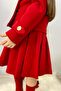 Girl's Red Pleated Skirt and Jacket Suede Set - 5
