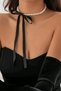 Black Ribbon Detail Glass Pearl Necklace