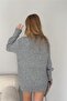 Women's Gray Standard Size Turtleneck Fisherman Basic Loose Knitwear Tunic Sweater - 3