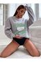 Unisex Gray Vancouver Printed Crew Neck Oversize Sweatshirt Hoodie - 3