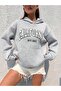 Unisex Plus Size Gray California Printed Hooded Oversize Sweatshirt Hoodie - 5