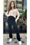 Women's Black Crepe Fabric Stretch Fabric Front Seam Flared Leg Palazzo Pants - 3