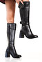 WOMEN'S BLACK BUCKLE DETAILED ROUND TOE HEEL BOOTS - 2