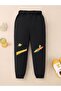 Girls-Boys Saturn-Rocket Printed Black Sweatpants