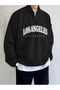 Men's Half-Zip Los Angeles Printed Black Stand-up Collar Sweater