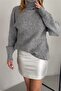 Women's Gray Standard Size Turtleneck Fisherman Basic Loose Knitwear Tunic Sweater - 5