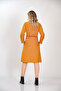 Plain Flannel Buttoned Front Mustard Yellow Winter Dress - 6