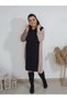 PLUS SIZE LYCRA HOODED SPORTS SLEEVE BELTED SEASONAL MIDI LENGTH SOFT ROSE AND BLACK DRESS - 2