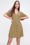 Women's Khaki Waist Gathered V-Neck Woven Dress ALC-X6252 - 3
