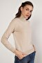 Women's Beige 100% Organic Cotton Turtleneck Sweater Trist-6103 - 2