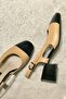 Women's Black Camel Leather Heeled Shoes - 4