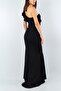 Women's Black Long One-Shoulder Detailed Evening Dress - 4