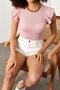 Women's Pink Sleeves Frilly Camisole Blouse 1YZK2-11708-20 - 7