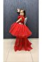 Red Evening Dress with Angel Wings on the Back, Long Tail, Tiered Tulle, Cotton Lining - 2