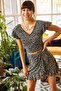 Women's Black Floral Skirt Wrap Bottom Top Set TKM-19000140 - 2