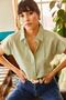 Women's Water Green Bat Linen Shirt GML-19000831 - 3