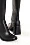 WOMEN'S BLACK ROUND TOE HEEL BOOTS - 5
