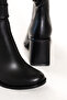 WOMEN'S BLACK BUCKLE DETAILED ROUND TOE HEEL BOOTS - 4