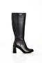 WOMEN'S BLACK ROUND TOE HEEL BOOTS - 4