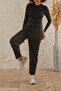 Women's Black Stretchy Fabric Carrot Leg Loose Knitted Trousers Shalwar - 6