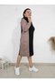 PLUS SIZE LYCRA HOODED SPORTS SLEEVE BELTED SEASONAL MIDI LENGTH SOFT ROSE AND BLACK DRESS - 3