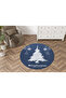 Blue Christmas Themed Tree Ornament Patterned Modern Woven Base Round Decorative Carpet 2247 - 3