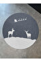 Blue New Year Themed Surrealist Moon Deer Patterned Modern Woven Base Round Decorative Carpet 2248 - 2