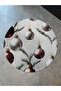 Beige New Year's Themed Red Ornament and Tree Patterned Modern Woven Base Round Decorative Carpet 2254 - 2