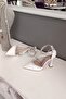 White Leather 9cm Heeled Three Rows Stone Accessory Stiletto Evening Dress Women's Shoes - 3