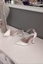 White Leather Three-Row Stone 11 cm Champagne-Heeled Strap Ankle Formal Stiletto Women's Shoes - 2