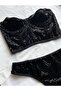 Black Velvet and Sequin Detailed Bralet Set - 2