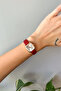 Red Leather Band Vintage Square Minimal Women's Wristwatch - 3