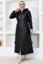1250 Long Hijab Leather Trench Coat-Cap Black - 5