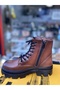 Genuine Leather Tan Orthopedic Zippered Lace Up Furry Women's Boots - 5