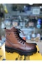 Genuine Leather Tan Orthopedic Zippered Lace Up Furry Women's Boots - 4