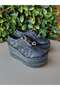Black Wedge Heel Floral Lace Wedding Dress Shoes - 5