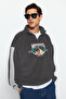 Antrasit Unisex Oversize/Geniş Kesim Dik Yaka Anti-pilling Polar Sweatshirt TMNAW24SW00034 - 4