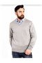 Men's Brown V-Neck Fine Wool Knitwear Sweater