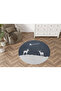 Blue New Year Themed Surrealist Moon Deer Patterned Modern Woven Base Round Decorative Carpet 2248 - 3
