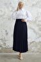 Luisa Waist Elastic Pleated Skirt - Navy Blue - 3